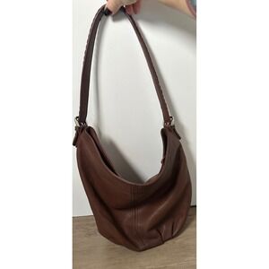 Hadaki Brown Leather Hobo Slouch Shoulder Bag Braided Strap
